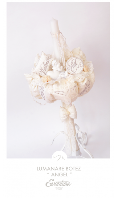 Lumanare de botez brodata cu aripi de inger, 65x4cm, Wings of cotton 5